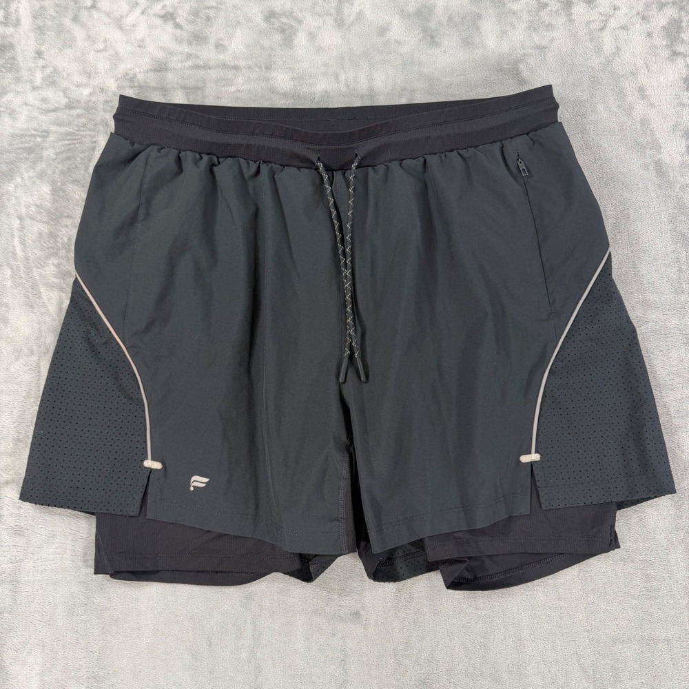 Fabletics 2 In 1 Fundamental Training Shorts Mens L Black Perforated Gym Lined